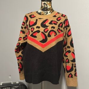 Peyton Jensen Leopard Print Color Block Sweater
